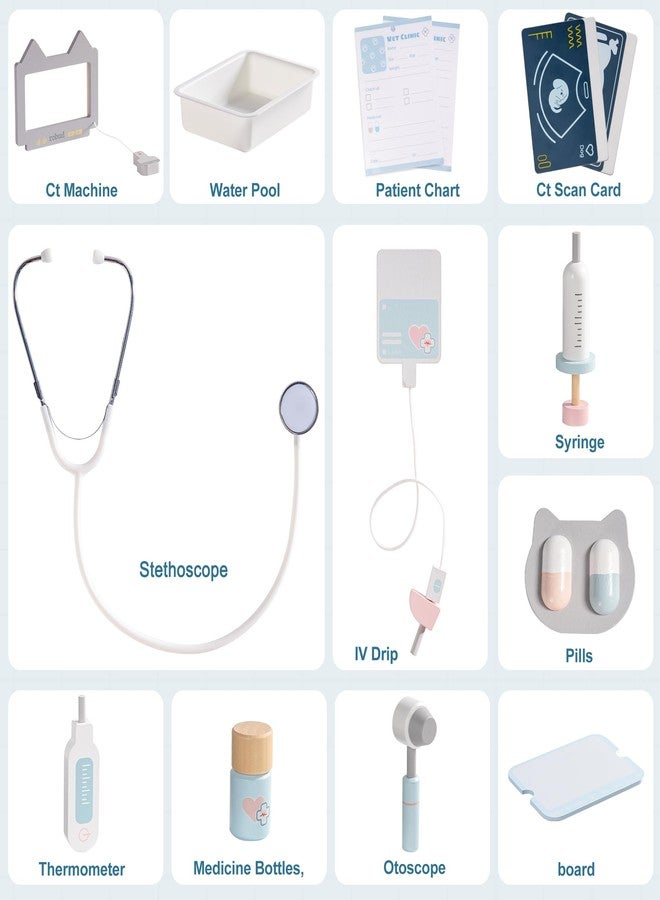 ROBUD Toddler Doctor Play Set, Complete Doctor Kit for Kids with Adjustable Height and Medical Tools, Wooden Pretend Play Pet Doctor Cart for Kids Aged 3+, Vet Kit for Imaginative Role Play Fun - Image 2